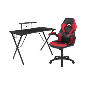 Emma+oliver Gaming Desk And Racing Chair Set With Headphone Hook, And Monitor Stand - Red