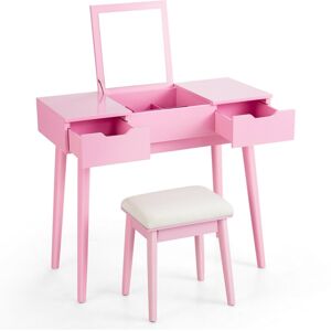 Slickblue Makeup Vanity Table Set with Flip Top Mirror and 2 Drawers - Pink