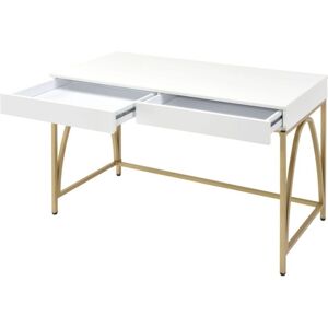 Simplie Fun Lightmane Desk, White High Gloss & Gold - Gold