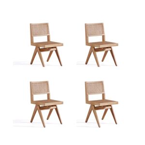Manhattan Comfort Hamlet 4-Piece Ash Wood and Natural Cane Rectangular Seat Dining Chair - Nature