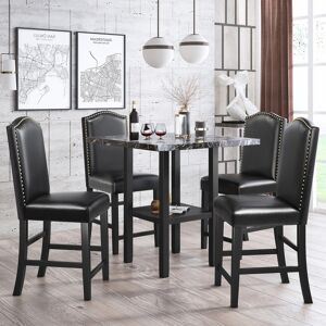 Simplie Fun 5 Piece Dining Set with Matching Chairs and Bottom Shelf for Dining Room, Black Chair+Black Table - Black