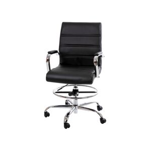 Merrick Lane Tevia Mid-Back Drafting Chair With Adjustable Foot Ring Upholstered Swivel Chair With Chrome Base - Black