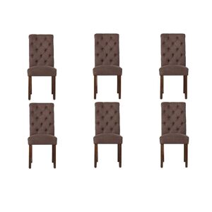 Colamy Tufted Fabric Dining Chair with Rolled Back, Set of 6 - Brown