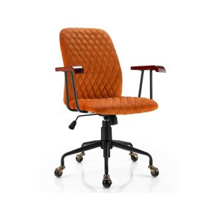 Slickblue Velvet Home Office Chair with Wooden Armrest - Orange