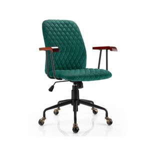 Slickblue Velvet Home Office Chair with Wooden Armrest - Green