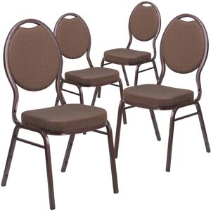 Emma+oliver 4 Pack Teardrop Back Stacking Banquet Chair - Brown patterned fabric