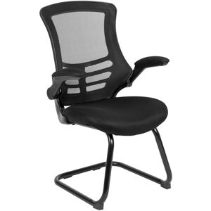 Emma+oliver Mesh Sled Base Side Reception Chair With Flip-Up Arms-Office Waiting Room - Black mesh