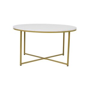 Merrick Lane Fairdale Coffee Table With Round Cross Brace Frame - White marble top/brushed gold frame