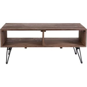 Simplie Fun Reclaimed wood Cocktail Table with Open Storage for Living Room, Metal Legs, Foldable, Black/Natural wood Finish - Natural