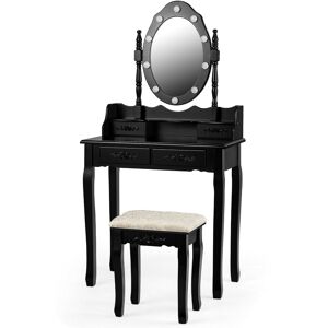 Slickblue Makeup Vanity Dressing Table Set with Dimmable Bulbs Cushioned Stool - Black