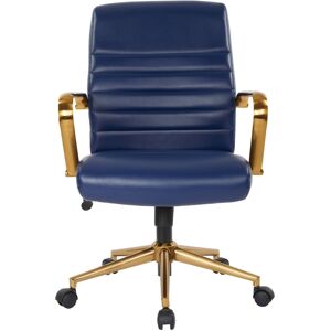 Office Star Mid-back Faux Leather Chair with Arms and Base - Navy