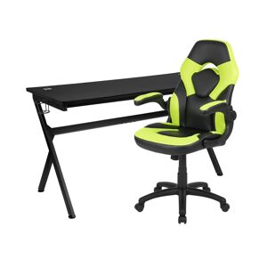 Emma+oliver Gaming Desk Bundle - Cup & Headphone Holders/Mouse Pad Top - Green