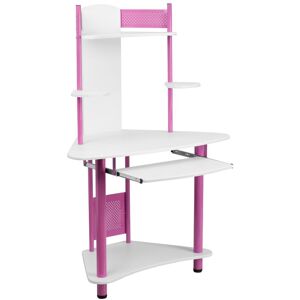 Emma+oliver Corner Computer Desk With Hutch - Pink and white