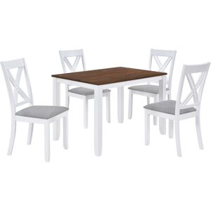 Simplie Fun Rustic Minimalist Wood 5-Piece Dining Table Set with 4 X-Back Chairs for Small Places, White - White