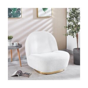 Simplie Fun Modern Velvet Swivel Accent Chair, Swivel Barrel Chair with Gold Finish Stainless Steel Base - White