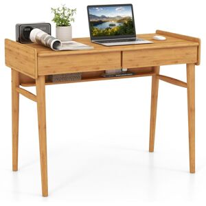 Costway Bamboo Writing Desk 39.5'' Computer Study Desk with 2 Storage Drawers & Open Shelf - Natural