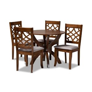 Baxton Studio Sandra Modern and Contemporary Fabric Upholstered 5 Piece Dining Set - Walnut Brown