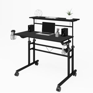 Simplie Fun Rolling Writing Desk with Height Adjustable Desktop and Moveable Shelf, Black - Black