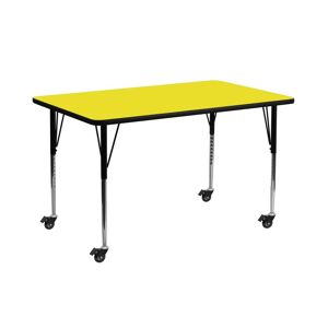 Emma+oliver Mobile 30X72 Rectangle Hp Laminate Adjustable Activity Table - Yellow
