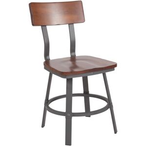 Emma+oliver Restaurant Chair With Wood Seat & Back And Powder Coat Frame - Rustic walnut