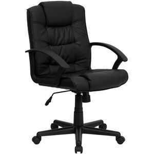 Emma+oliver Mid-Back Leather Ripple And Accent Stitch Upholstered Swivel Task Office Chair With Arms - Black