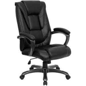 Emma+oliver High Back Leather Layered Upholstered Executive Swivel Ergonomic Office Chair With Smoke Metal Base And Padded Arms - Black