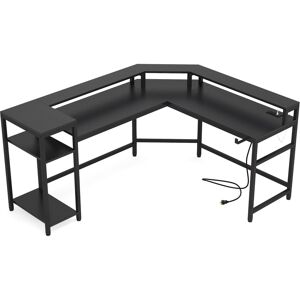 Tribesigns Tribe signs Black Gaming Desk with Power Outlets & Led Strips - Black