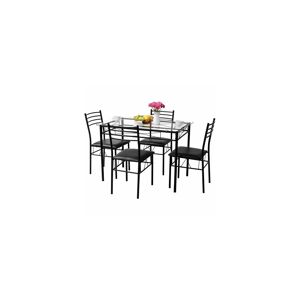 Slickblue 5 pcs Dining Glass Top Table & 4 Upholstered Chairs - Black, Clear