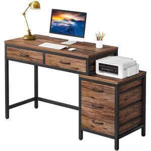 Tribesigns Computer Desk with 5 Drawers,Reversible Home Office Desk with Storage,Rustic Study Writing Table for Small Spaces - Dark brown and black