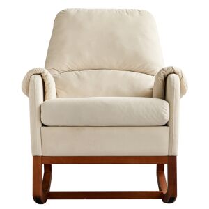 Simplie Fun Modern Comfortable Velvet Rocking Chair for Living Room & Reading Room Beige Color - Beige/khaki