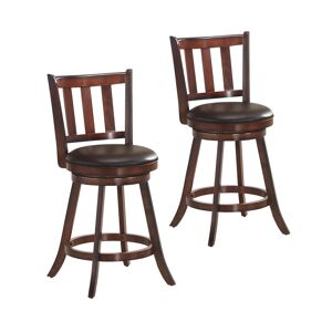 Costway Set of 2 25'' Swivel Bar stool Leather Padded Dining Pub - Brown