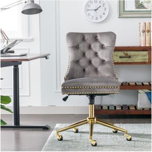 Simplie Fun A&A Furniture Office Chair,Velvet Upholstered Tufted Button Home Office Chair with Golden Metal Base,Adjustable Desk Chair Swivel Office Chair (Gray)