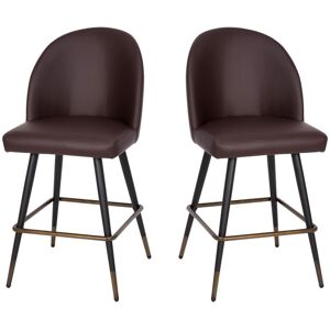 Merrick Lane Teague Set Of 2 Modern Armless Counter Stools With Contoured Backs, Steel Frames, And Integrated Footrests - Brown leathersoft