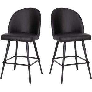 Merrick Lane Teague Set Of 2 Modern Armless Counter Stools With Contoured Backs, Steel Frames, And Integrated Footrests - Black leathersoft