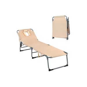 Sugift Folding Chaise Lounge Chair with Face Hole for Beach - Light Beige