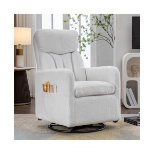 Simplie Fun Teddy Fabric Swivel Rocking Chair Gilder Chair With Pocket, White - White