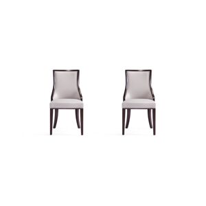 Manhattan Comfort Grand 2-Piece Beech Wood Faux Leather Upholstered Dining Chair Set - Light Gray
