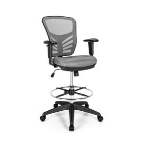 Costway Mesh Drafting Chair Office Chair w/Adjustable Armrests & Foot-Ring - Grey