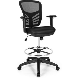 Costway Mesh Drafting Chair Office Chair w/Adjustable Armrests & Foot-Ring - Black