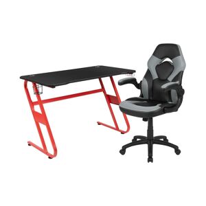 Emma+oliver Gaming Desk And Racing Chair Set With Cup Holder And Headphone Hook - Gray