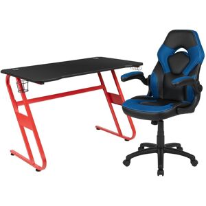 Emma+oliver Gaming Desk And Racing Chair Set With Cup Holder And Headphone Hook - Blue