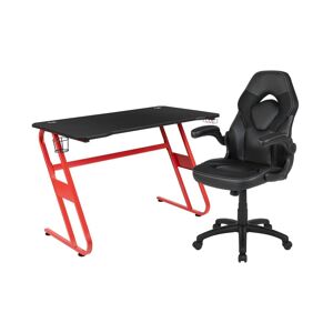 Emma+oliver Gaming Desk And Racing Chair Set With Cup Holder And Headphone Hook - Black