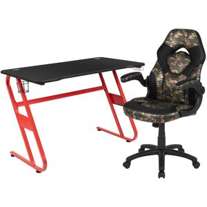 Emma+oliver Gaming Desk And Racing Chair Set With Cup Holder And Headphone Hook - Camouflage