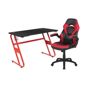 Emma+oliver Gaming Desk And Racing Chair Set With Cup Holder And Headphone Hook - Red