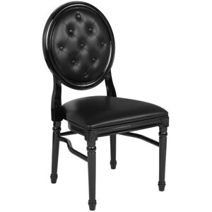 Emma+oliver King Louis Dining Side Chair, Desk Chair - Tufted black vinyl/black frame