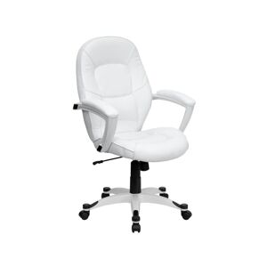 Emma+oliver Mid-Back Leather Tapered Back Executive Swivel Office Chair With Base And Arms - White