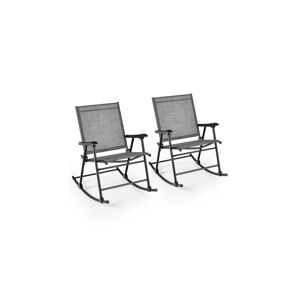 Sugift Set of 2 Folding Rocking Chair with Breathable Seat Fabric - Grey