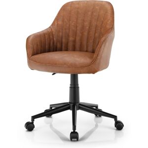 Costway Pu Leather Home Office Arm Chair Adjustable Swivel - Brown