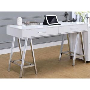 Simplie Fun Coleen Desk in White High Gloss & Chrome - White