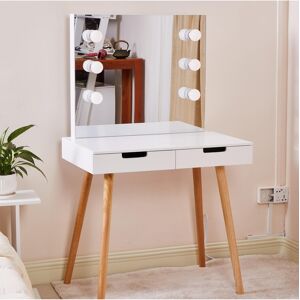 Simplie Fun Wooden Vanity Table Makeup Dressing Desk with Led Light,White - White